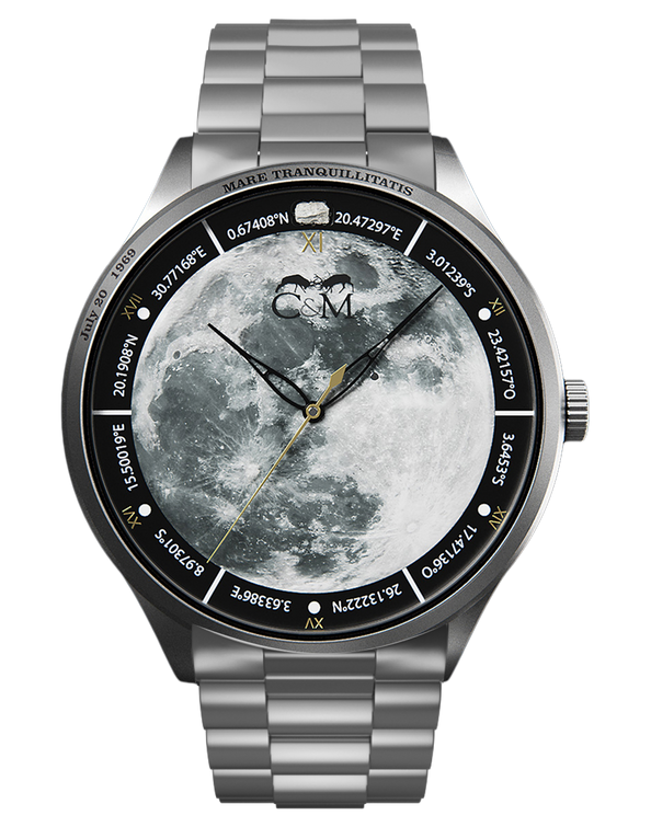montre lune meteorite quartz mouvement suisse bracelet acier hommage a apollo 11 et a l exploration spatiale
