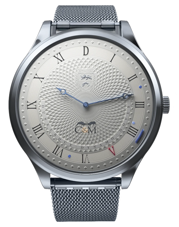 montre dunkerque avec cristaux de sable vue de face bracelet maille milanaise hommage a l operation dynamo et a la seconde guerre mondiale