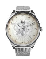 montre homme de vitruve leonard de vinci femme argent bracelet maille milanaise mouvement suisse inverse