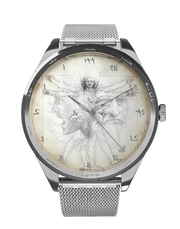 montre homme de vitruve leonard de vinci femme argent bracelet maille milanaise mouvement suisse inverse
