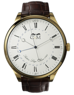 montre commemorative hommage a hubert sarton inventeur du mouvement automatique mouvement suisse bracelet cuir brun vue de face
