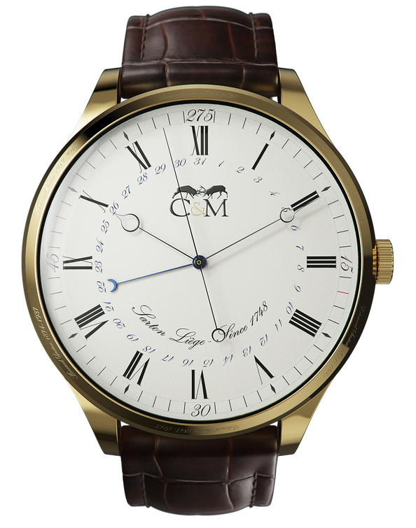 montre commemorative hommage a hubert sarton inventeur du mouvement automatique mouvement suisse bracelet cuir brun vue de face
