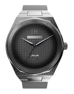 montre johnny hallyday femme boitier argent bracelet maille milanaise avec veste en cuir commemorative