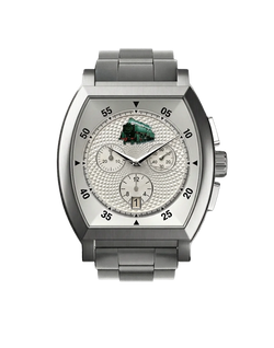 montre commemorative locomotive type 29 013 vue de face boitier argente quartz mouvement suisse hommage aux cheminots et au rail avec un bracelet en acier
