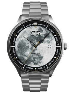 montre lune avec fragment de meteorite en titane vue de face bracelet titane hommage a apollo 11 et a l exploration spatiale