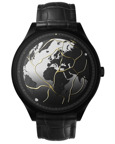 montre resilience 2020 vue de face quartz mouvement suisse bracelet cuir noir hommage aux epreuves de la vie et a l art du kintsugi